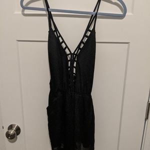 Sexy black lace up romper